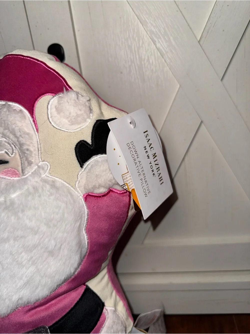 Isaac Mizrahi Pink Santa Plush Holiday Pillow Decor